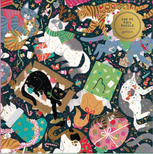 Galison/Mudpuppy-Puzzle 500 Teile: Katzenchaos in der Weihnachtszeit