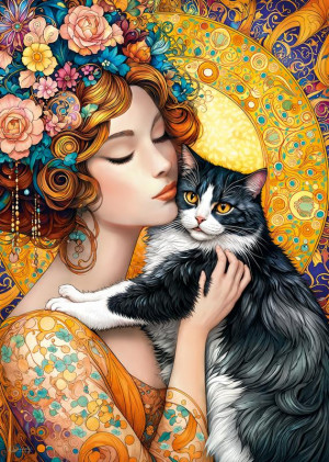 CherryPazzi-Puzzle 1000 Teile: Die Schönheit mit ihre Katze