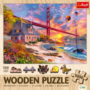 Trefl Puzzle-Puzzle 1000 Teile: Sonnenuntergang an der Golden Gate Bridge - Holzpuzzle