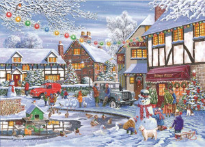 The House of Puzzles-Puzzle 1000 Teile: Finde die Unterschiede: Weihnachtsspaziergang durchs Dorf
