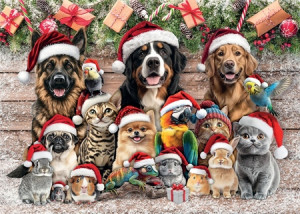Tiere mit Weihnachsmützen