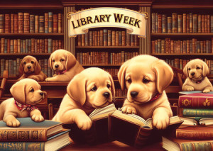 Welpen in der Bibliothek