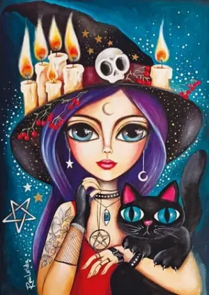 Süße Hexe mit Katze