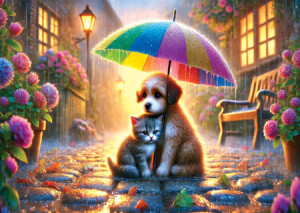 Unter dem Regenschirm