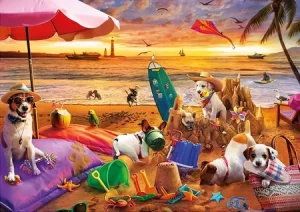 Spielende Hunde am Strand