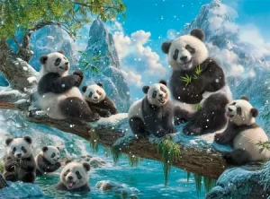 Glückliche Pandafamilie