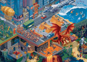Pixel-Art - Drache in der Stadt