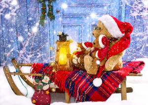 Teddybären mit Weihnachtsmützen