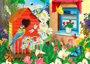Garten mit Vogelhäuschen