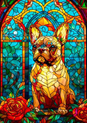 Französische Bulldogge in Glasmalerei