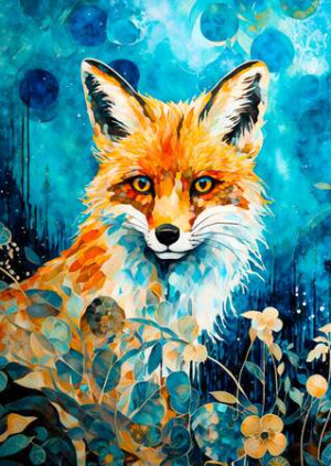 Rotfuchs auf Blau