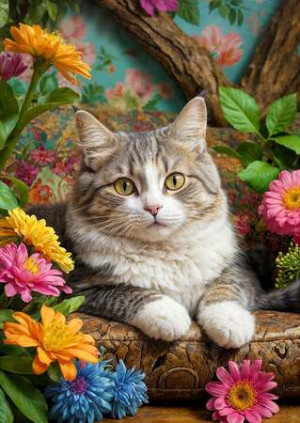 Katze in voller Blüte