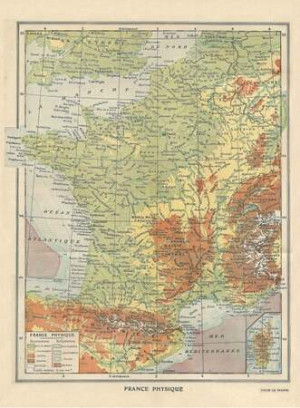 Physische Karte von Frankreich - Larousse, 1925