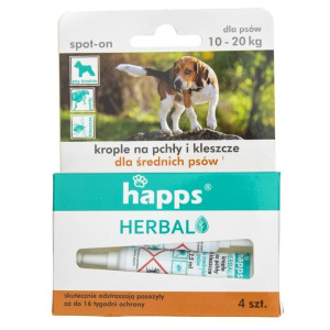 Happs Krople na pchły i kleszcze dla średnich psów 10-20 kg - 4 sztuki