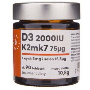 Aura Herbals Witamina D3 2000IU + K2mk7 + Cynk + Selen - 90 tabletek