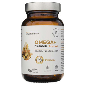 Aura Herbals Omega+ Witamina D3 800 IU dla dzieci - 60 kapsułek