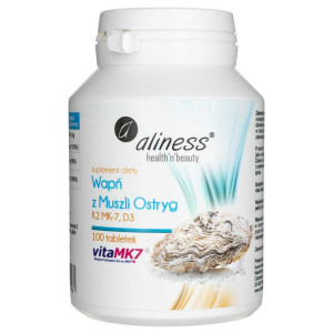 Aliness Wapń z muszli ostryg z witaminą K2 MK-7 i D3 - 100 tabletek