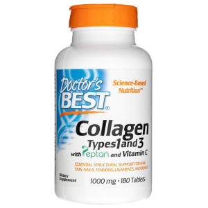 Doctor's Best Kolagen Typu 1 i 3 z Peptan i Witaminą C - 180 tabletek