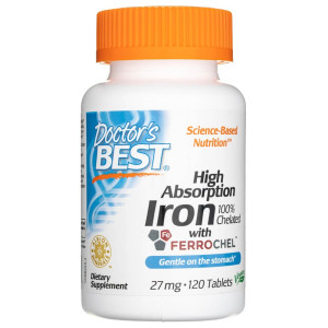 Doctor's Best Żelazo 27 mg z Ferrochel - 120 tabletek