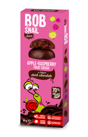 Bob Snail Przekąska jabłkowo-malinowa w ciemnej czekoladzie - 30 g