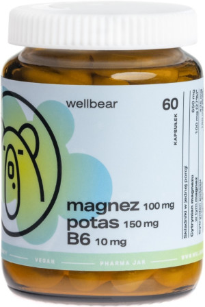 Wellbear Magnez 100 mg + Potas 150 mg + B6 10 mg - 60 kapsułek
