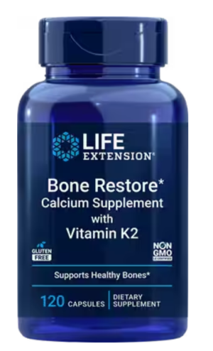 Life Extension Bone Restore Calcium Supplement z witaminą K2 - 120 kapsułek