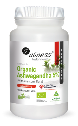 Aliness Organic Ashwagandha 5% KSM-66 200 mg - 100 kapsułek