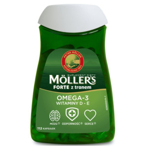Möller’s Forte z tranem, Omega-3 + Witaminy D i E - 112 kapsułek