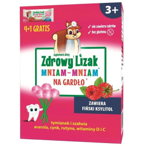 Starpharma Zdrowy Lizak Mniam Mniam Na gardło malinowy - 4+1 gratis