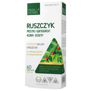 Medica Herbs Ruszczyk Pestki winogron Kora sosny - 60 kapsułek