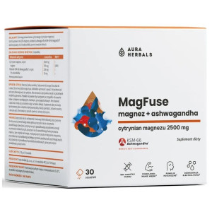 Aura Herbals MagFuse: Magnez 375 mg + Ashwagandha 200 mg, owoce leśne - 30 saszetek