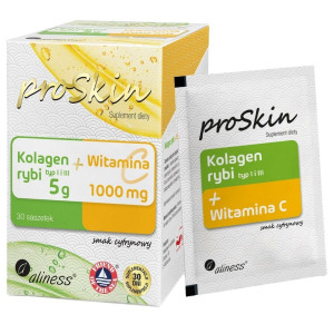 Aliness proSkin Kolagen rybi 5 g + Witamina C 1000 mg, cytryna - 30 saszetek