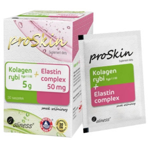 Aliness proSkin Kolagen rybi 5 g + Elastin complex 50 mg, wiśnia - 30 saszetek