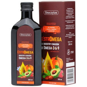 Skoczylas Estromega, Bioestry kwasów Omega 3-6-9 Premium, malina - 250 ml