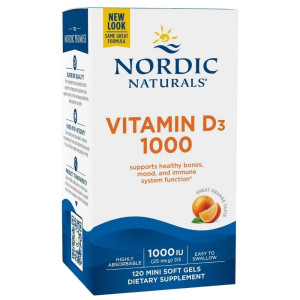 Nordic Naturals Witamina D3 1000 IU, pomarańcza - 120 mini kapsułek