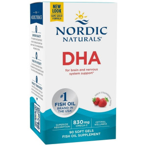 Nordic Naturals DHA, 830 mg Omega-3, truskawka - 90 kapsułek