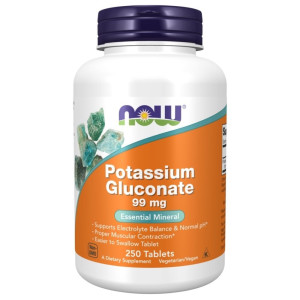 Now Foods Glukonian potasu, Potas 99 mg - 250 tabletek