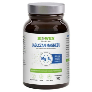 Biowen Jabłczan magnezu 835 mg z witaminą B6 (P-5-P) - 100 kapsułek