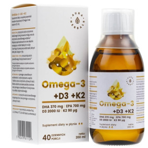 Aura Herbals Omega-3 (370 DHA) + D3 (2000IU) + K2MK7 w płynie - 200 ml