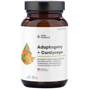 Aura Herbals Adaptogeny + Cordyceps, ekstrakty roślinne - 60 kapsułek