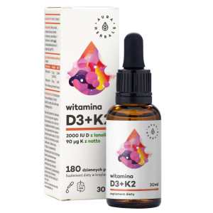Aura Herbals Witamina D3 2000 IU + K2 krople - 30 ml