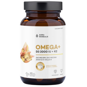 Aura Herbals Omega+ Witamina D3 2000 IU + K2 - 60 kapsułek softgel