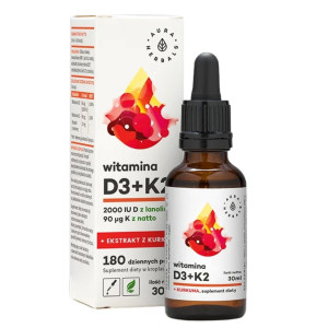 Aura Herbals Witamina D3 2000 IU + K2 + Ekstrakt z Kurkumy Krople - 30 ml