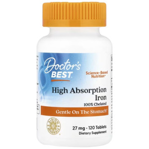 Doctor's Best Żelazo 27 mg z Ferrochel - 120 tabletek