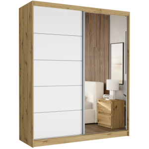 Szafa przesuwna do pokoju 183 x 218 x 60 cm dąb artisan mix biała - LUNA I