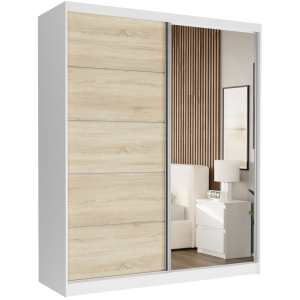 Szafa przesuwna Luna I 183 cm biała z lustrem 2-drzwi sonoma srebrne szprosy