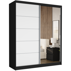 Szafa przesuwna Luna I 183 cm czarna z lustrem 2-drzwi białe srebrne szprosy