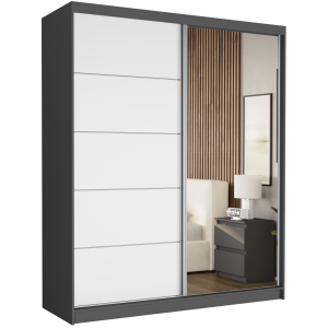 Szafa przesuwna Luna I 183 cm antracyt z lustrem 2-drzwi białe srebrne szprosy