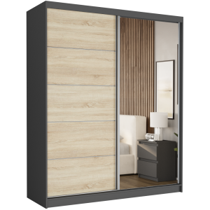 Szafa przesuwna Luna I 183 cm antracyt z lustrem 2-drzwi sonoma srebrne szprosy