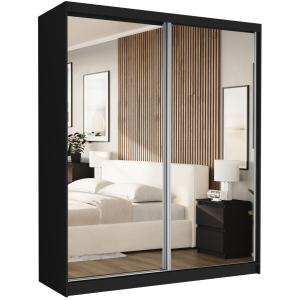 Szafa przesuwna Luna II 183 cm czarna z 2 lustrami 2-drzwi